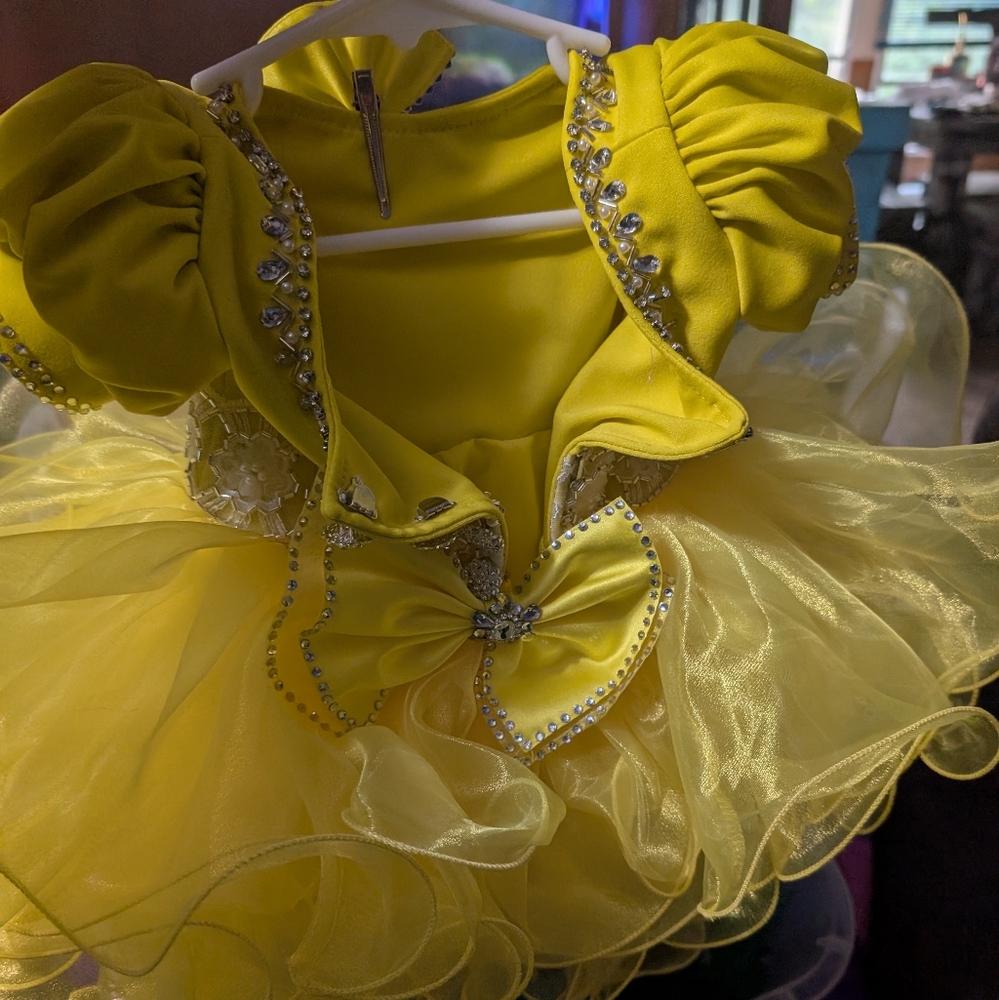 Yellow Kids Pageant Dress with Rhinestone Accents